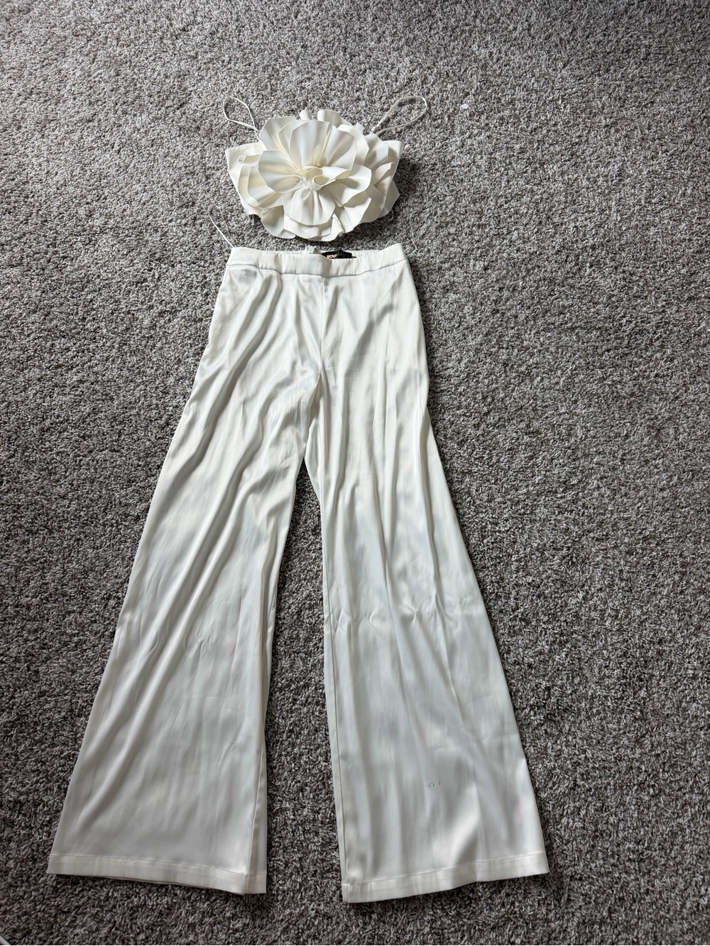 White Wide-Leg Satin Pants - Women's Elegant Palazzo